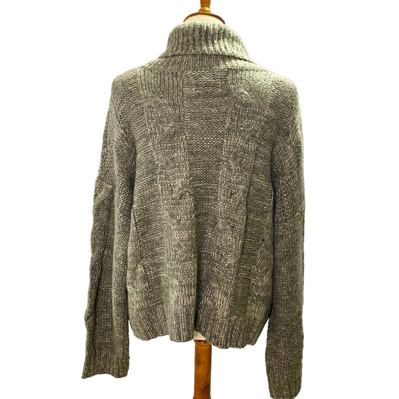 JOA Oversized Crop Chunky Turtleneck Sweater Grey Womens Size Medium - Picture 2 of 13
